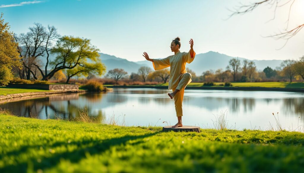 Golden Rooster tai chi balance posture